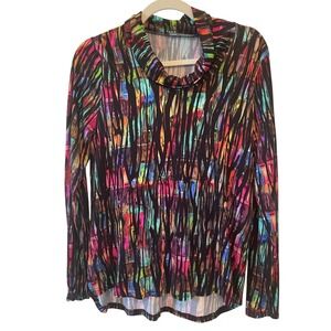 Snoskins‎ Size S Long Sleeve Cowl Neck Viscose Top Stained Glass Kaleidescope
